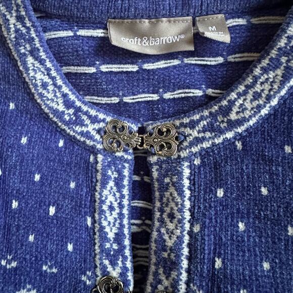 Periwinkle White Fair Isle Ski Sweater Silver Toggles Chenille Cardigan Winter - Picture 7 of 9